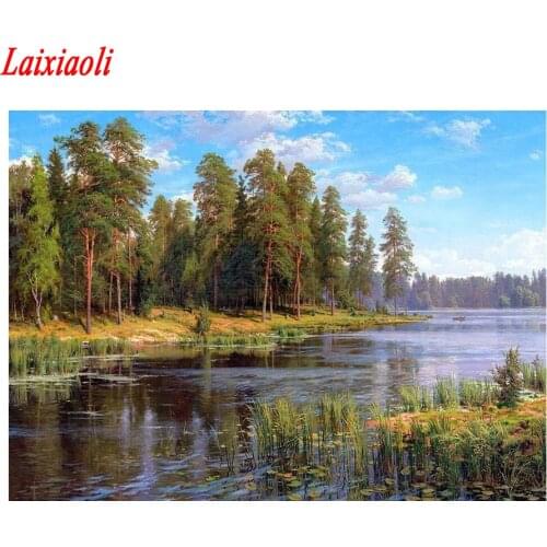 Full Square/Round drill 5D DIY Diamond painting lake tree natural Landscape Embroidery diamond Mosaic Cross Stitch Rhinestones