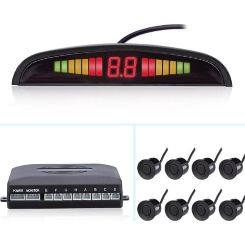 Car Auto Backup Reverse Radar System Buzzing Sound Warning Alarm Kit 8 Parking Sensors LED Display (Color: Black)
