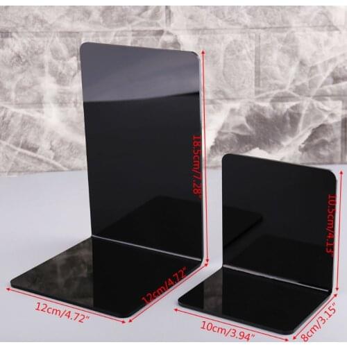 B2EF 2Pcs Black Acrylic Bookends L-shaped Desk Organizer Desktop Book Holder School Stationery Office Accessories