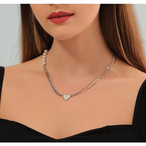 Rhinestone Cross Imitation Pearls Chain Necklace for Women Clavicle Chain Short Necklaces Female 2021 Fashion Jewelry New