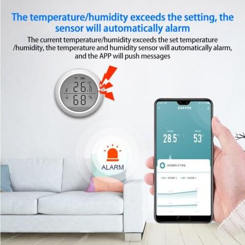 1 Pcs Smart Life/ TUYA WiFi Temperature and Humidity Sensor Ultra-low Power Consumption Battery Power With Display Alarm Push