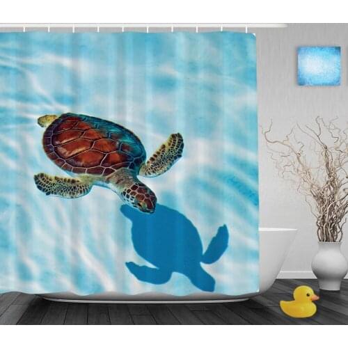 Baby Turtle In The Water Bathroom Shower Curtain Cute Sea Creatures Shower Curtains Waterproof Mildew Polyester Fabric With Hook