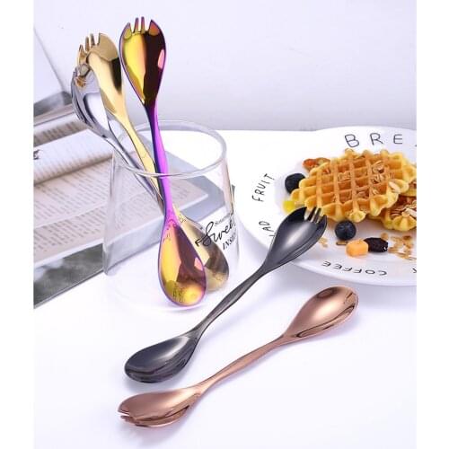 Dual-purpose Spoon Spoon Travel Tableware 2 In 1 Spoon Fork Spoon Fork Stainless Steel Spoon Creative Tableware