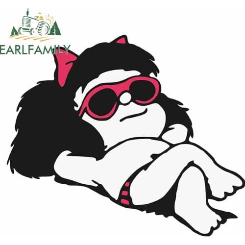 EARLFAMILY 13cm x 11.3cm for Mafalda Summer Girl Funny Car Stickers Laptop Window Camper VAN Decals Waterproof Vinyl Car Wrap