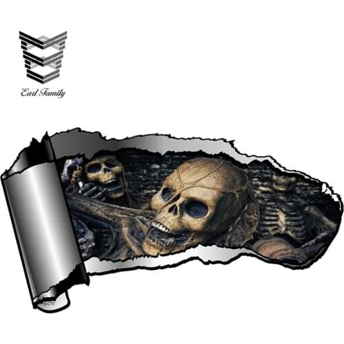 EARLFAMILY 13cm X 7.1cm Ripped Open Gash Torn Metal Design with Evil Skull Inside Gothic Motif External Vinyl 3D Car Stickers