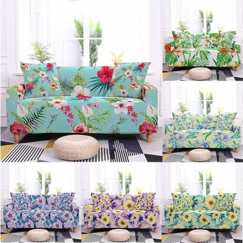 Flora Plant Pattern Printed Elastic Universal Wrapping Slipcover Sofa Cover for Home Living Room Sofa Couch Protective Cover