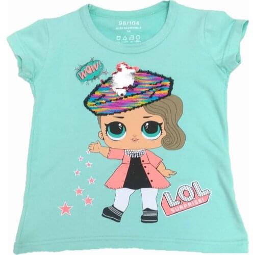ÇKT-PŞ Female Child Green Bi-Directional Change Color Sequin Lol Printed T-Shirt 430410288