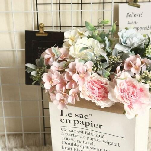 Ins Style Bouquet Camellia Artificial Peony Rose Flowers Silk Fake Flores Wedding Flower Diy Home Garden Party Decoration