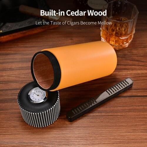 CLGARLOONG Cigar Case Leather Portable Humidor Built in Cedar Wood for 3-5 Cigar Tube