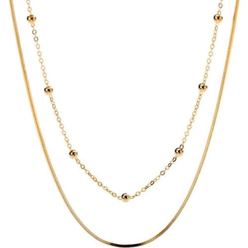 925 Sterling Silver Choker For Women Party Jewelry Girls Lucky Birthday Gift 18K Gold Double Layer Snake & Bead Chain Necklace