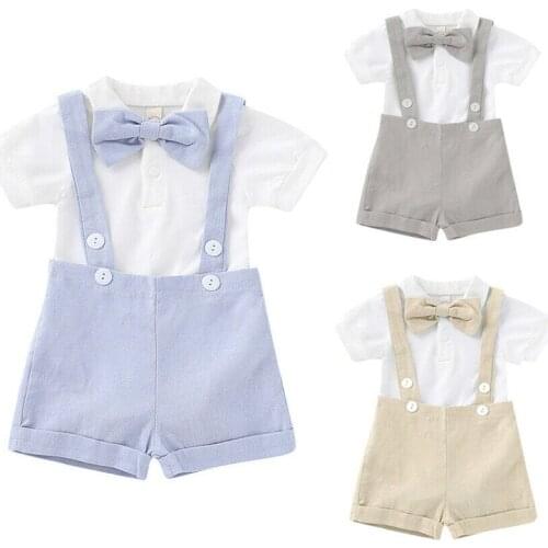 3Pcs Newborn Infant Baby Boy Gentleman Clothes Shirt Romper Bib Pants Outfit Set Summer Causal Clothing Blue Gray