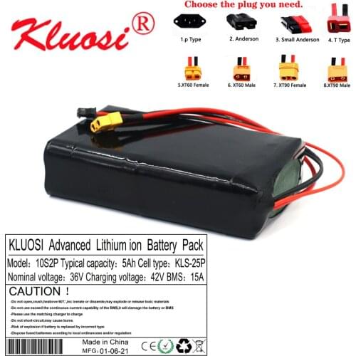 KLUOSI 10S2P 36V 5Ah 250W 450W 42V Lithium Battery Pack with 15A BMS for Electric Scooter Skateboard Ebike Electric Bicycle Etc