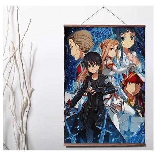 Lot style Japanese Anime Sao SAO Art Canvas print poster painting with solid wood hanging scroll