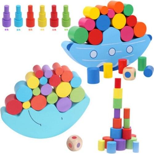 Montessori Wooden Toys Wood Moon Balance Game Blocks Toy Montessori Moon Balancing Blocks Kids Early Education Montessori Toys