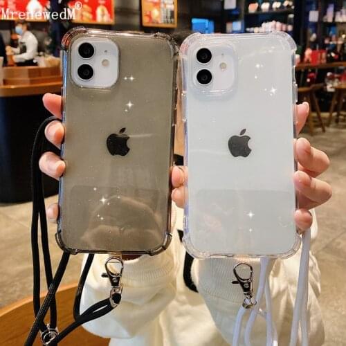 MrenewedM Luxury Crossbody Strap Rope Silicone Case For iPhone 12 11 Pro 12Mini X XR XS Max 6 6S 7 8 Plus Phone Shockproof Cover