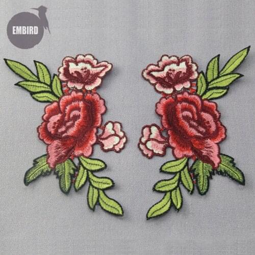 Embird patches 2pcs Embroidered applique lot Flowers ceo-friendly 3D embroidery applique flowers sewing patches