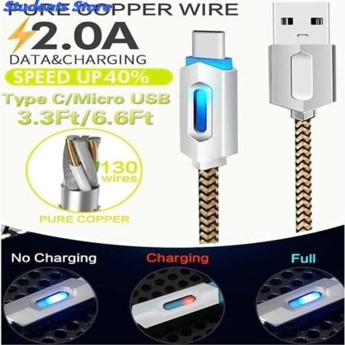 Nylon Braided Lights LED Micro USB Cable USB3.1 Sync Data Cable Type-C Fast Charging Cable Android For Samsung S9 S9 plus xiaomi