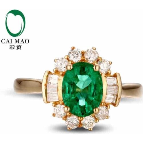 CaiMao 1.06ct Natural Emerald 18KT/750 Yellow Gold 0.62ct Full Cut Diamond Engagement Ring Jewelry Gemstone colombian