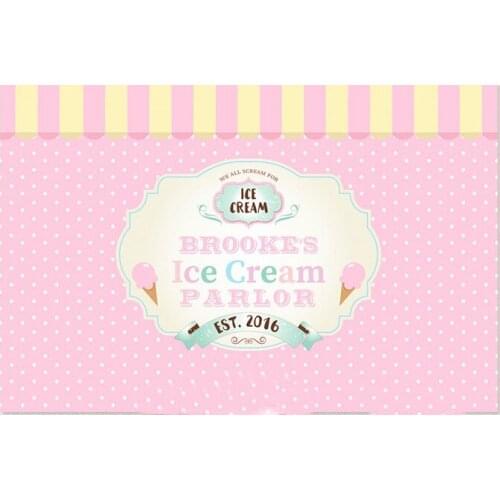 Custom ice cream parlor first birthday pink striped backdrops High quality Computer print party background