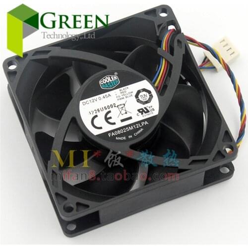 5pcs The original Cooler Master FA08025M12LPA 8025 80MM 8cm Computer case CPU Cooling fan 12V 0.45A fan with PWM 4pin
