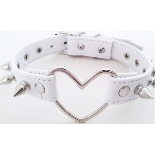 Cute Kawaii Sexy Handmade Harajuku Heart Choker, Big Heart Leather Necklace, Punk Rock Goth Studded Spikes Heart Collar Jewelry