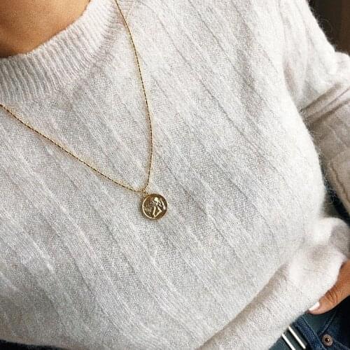 Cute Angel Coin Pendant Necklace for Women Gold Silver Color Clavicle Chain 2020 Fashion Jewelry Necklaces Female Simple New