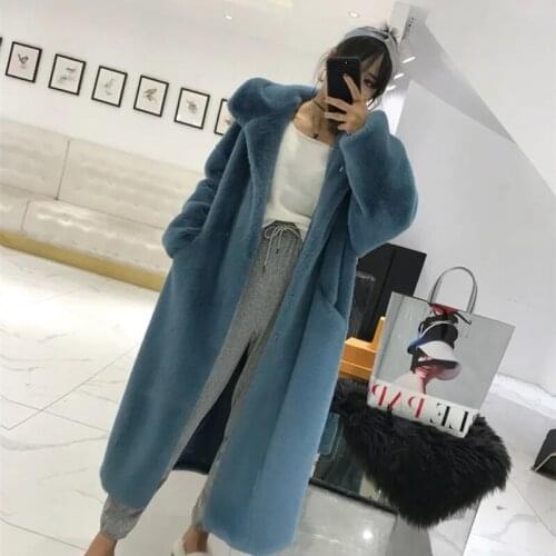 High-End Women Imitation Mink Velvet Long Luxury Coat Winter Thick Warm Loose Hooded Faux Fur Jacket Fashion Overcoat Female