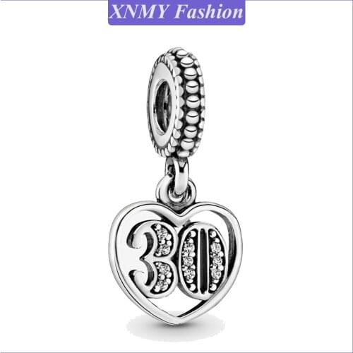 Heart Shaped Dangles Fit Original Pandora Charms Bracelet Silver Color 30th Celebration Dangle Charm Pendant DIY Jewelry Berloqu