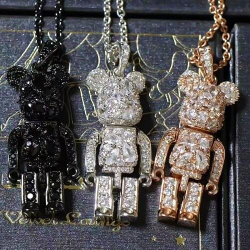 Movable Be@rbrick Gothic Punk Style Hip Hop Jewelry 925 Silver Bear Pendant Necklace For Women Sweater Necklace Bearbricklys