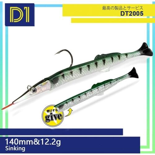 D1 Fishing Needlefish Lure 140mm 12.2g Sea River Sinking Soft Lure Pike Tuna Silicone Baits 2021 Flexible Tail Fishing Tackle