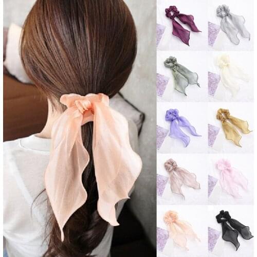 Ponytail Scrunchie Hair Ties Scarf Elastic Hair Rope for Women Hair Bow Ties Hair Bands Satin Silk Solid Color Ribbon Hairbands