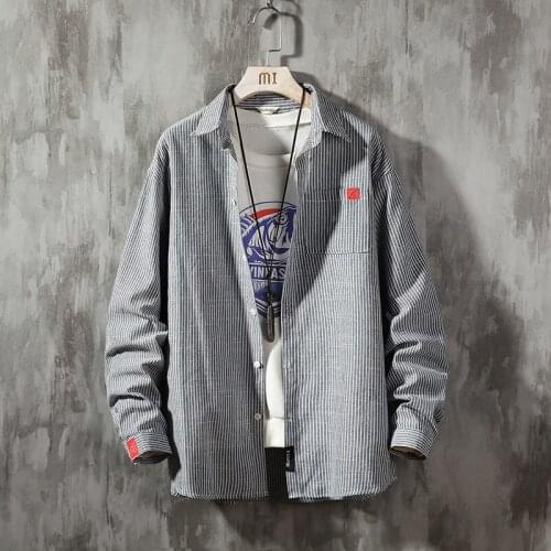 Oversize 5XL Longsleeve Shirt for Men 2020 New Spring Autumn Japanese Fashion Youthful vitality Striped Casual Loose Shirts