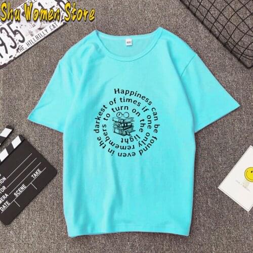 Happiness Can Be Found In The Darkest Shirt Gilrs Book Lover Shirts Magic Shcool Wizard World Tees HP Luna Lovegood Tops