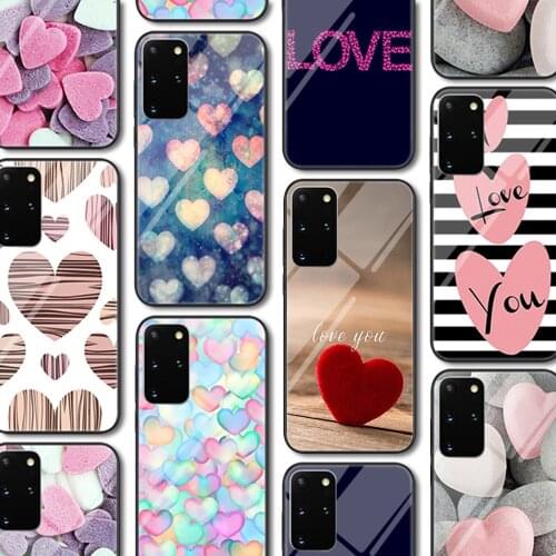 Heart Love Glass Case for Samsung Galaxy S21 A51 S20 A50 A21S A12 A71 A70 S10 S9 S8 S10e A30 A20 Note 20 10 9 8 Ultra Lite Plus