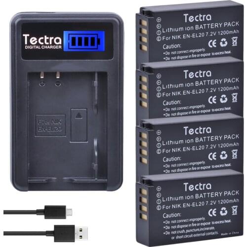 Tectra 4Pcs EN-EL20 ENEL20 EN EL20 Bateria + LCD USB Charger for Nikon Coolpix A 1 AW1 J1 J2 J3 S1 V3 and MH-27 MH-29