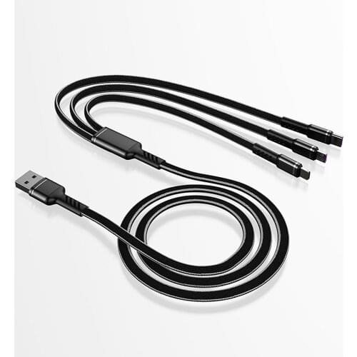 Three-in-one 5A fast charging data cable for Apple, Android, and Type-C phones