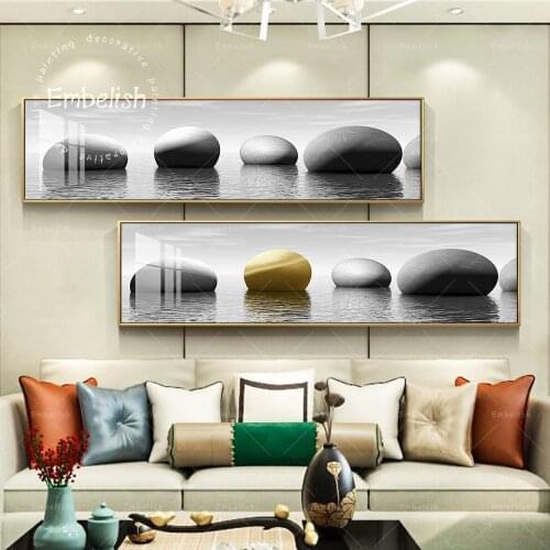 Embelish Large Size Black And Golden Stones On Lake Simple Wall Pictures For Living Room Modern Home Decor HD Canvas Paintings