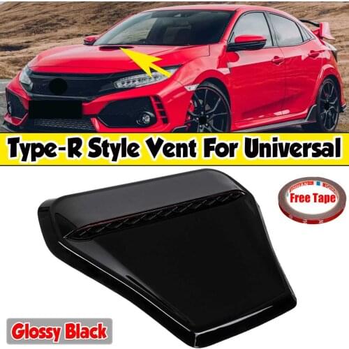 Universal Car Front Hood Vent Air Outlet Cover Trim Set For Honda Civic Type-R 2016 - 2020 Glossy Black