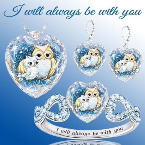 Cartoon Animal Owl Jewelry Luxury Crystal Pendant Necklace Earrings Rings Jewelry Women Wedding Birthday Party Jewelry