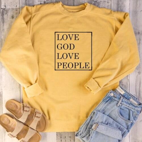 Women Printed Sweatshirts Casual Funny Hoodies Spring Autumn Fleece Sweatshirts Quote Top Love God Love People