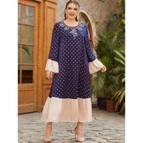 Plus Size Kaftan Women Polka Dot Long Maxi Dress Loose Abaya Dubai Turkey Caftan Eid Ramadan Islamic Clothing Abayas Robe Gown