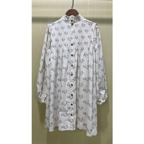 Women Dress Nordic Fall 2021 New Squirrel Print Ruffled Puff Sleeve Loose Dress