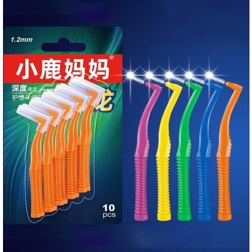 10PCS Interdental Brushes L Shape Push-Pull Interdental Brush Cleaner Dental Teeth Brush Orthodontic Toothpick Oral Hygiene Care