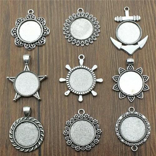 10pcs Fit 20mm Round Glass Cabochon Base Setting Pendant Tray For Jewelry DIY Making Antique Silver Color FM4026