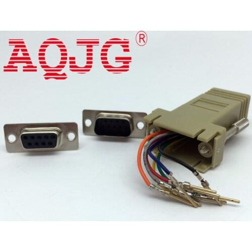 100pcs DB9 9-Pin Serial RS232 Male to RJ45 8C Male/ Female Modular Adapter M-F AQJG
