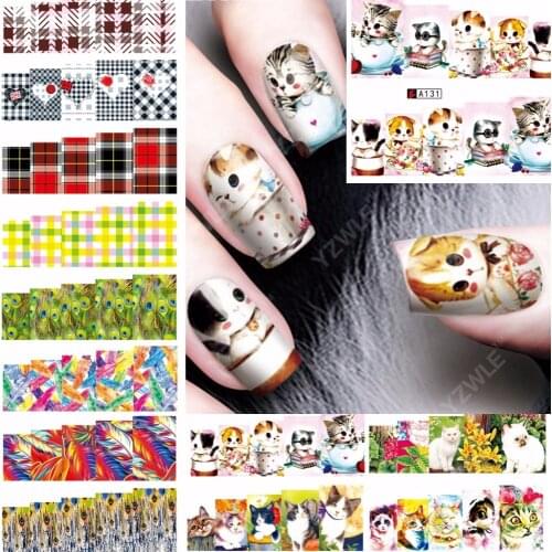 12 PACK/ LOT WATER DECAL NAIL ART NAIL STICKER SLIDER TATTOO FULL COVER BIRD FEATHER CAT KITTEN FABRIC TEXTILE A121-132