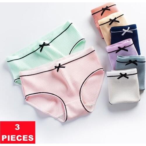 3Pcs Women Cotton Panties Underwear Skin-Friendly Soft Seamless Underpants Sexy Bowknot Briefs Solid Color Female Lingerie