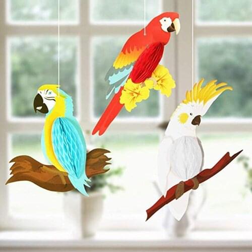 3pcs Paper Parrot Party Hanging Ornamental Paper Bird Ornament Home Garden Tree BranchesKids Bedroom Decoration Product Supplies