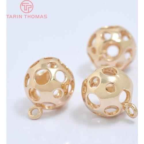 6PCS 12MM 24K Champagne Gold Color Plated Brass Round Hollow Round Ball Charms Pendants High Quality Diy Jewelry Accessories