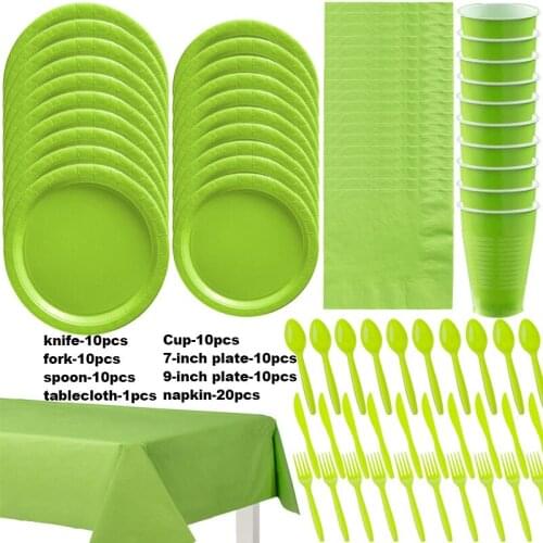 81pcs/Pure Green Plastic Wedding Anniversaire Birthday Kids Party Green Theme Decorations Disposable Party Tableware Jungle Them